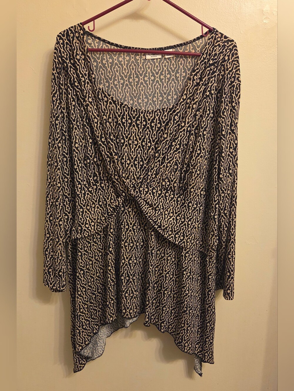 Cato 22/24W Metallic Gold Black Crossover Drape Handkerchief Tunic Boho Chic